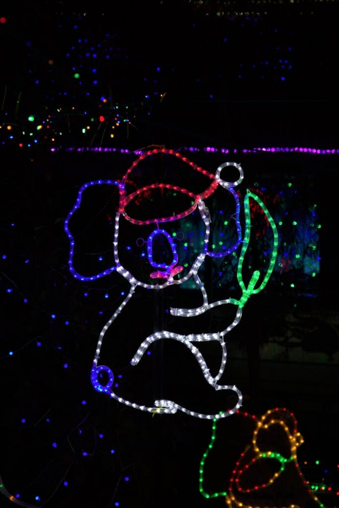 A colorful LED display of a koala in a festive setting, perfect for holiday-themed projects.